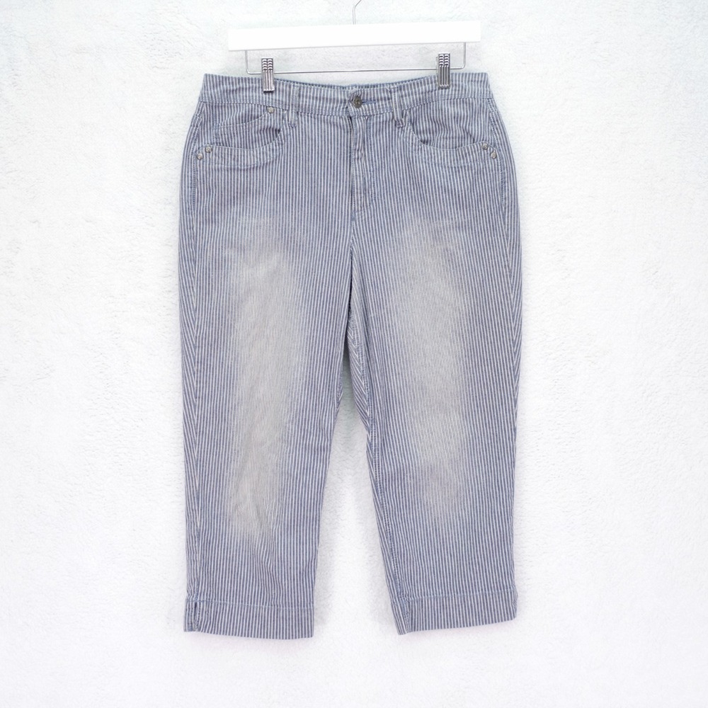 Gloria Vanderbilt Denim Capri Jeans Blue White Striped -10 33 / 20- High Rise